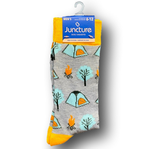 3/$18 Camping Tents, Trees, & Campfires Funny Novelty Crew Socks - Brand New